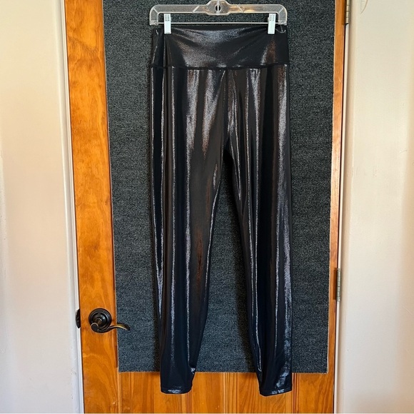 WeWoreWhat Leather Look Black Metallic High Rise Leggings Women's Size Large - Picture 13 of 14